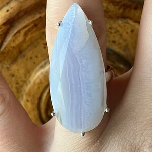 Natural Blue Lace Agate Sterling Silver Ring Size 7